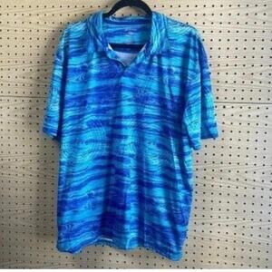 Reel Legends Freeline Blue Sonar and Wave Print Stretch Shirt